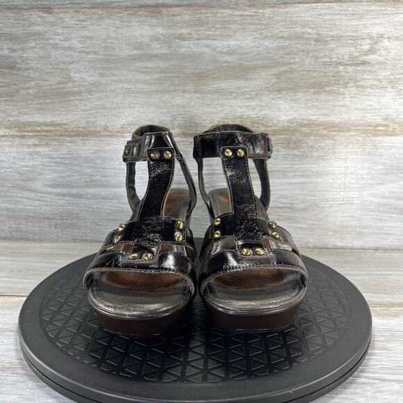 NAOT Womens Flirt Brown Leather T-strap Platform Wedge Sandals Size EU 37 US 6.5 - Picture 2 of 6